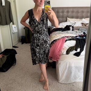 NWT - Catherine Malandrino | Black Silk & Lamb Leather Dress